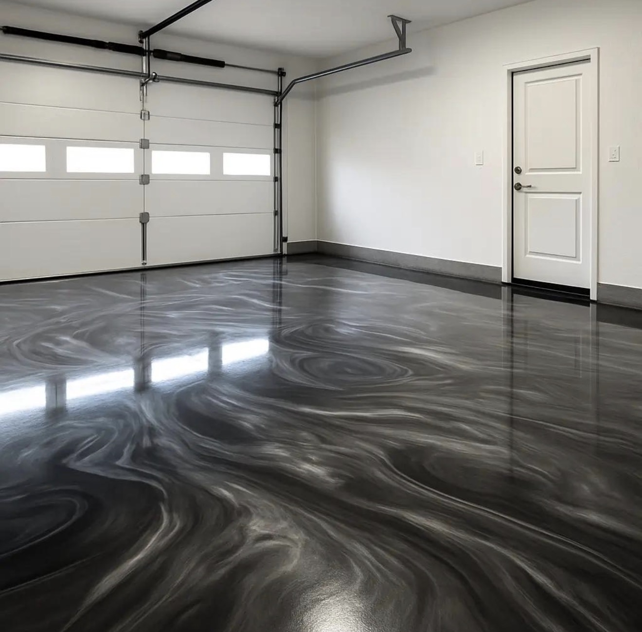 Grey metallic epoxy garage floor