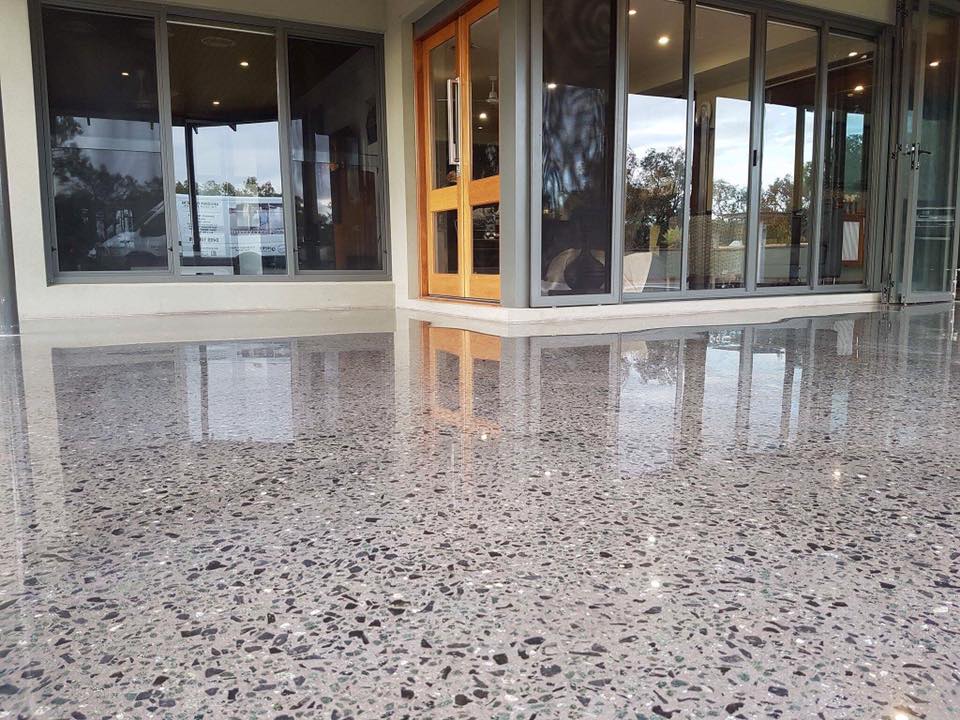 Outdoor polished concrete gloss finish